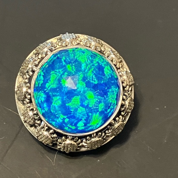 Sajen Sterling Silver Blue Opal Quartz Double + Sunflower Dome Pendant Enhancer - Picture 7 of 10